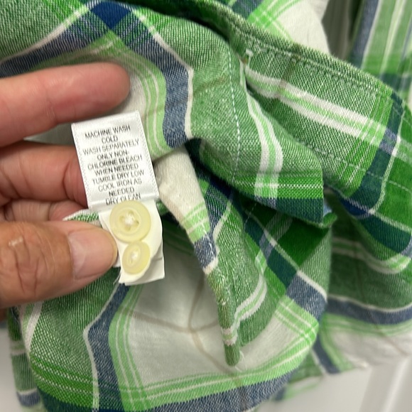 BANANA REPUBLIC SLIM-FIT PLAID LINEN/COTTON SHIRT MEN BUTTON DOWN FLIP CUFF SZ L - Picture 6 of 10